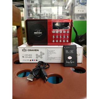 Đài Nghe Nhạc Craven CR-65/1 Khe Thẻ Nhớ/1 Cổng USB/3W/1 Pin BL-5C/Hoặc 3 Viên Pin AA/Đèn Pin Cực Sáng/Jack3.5 [20x10x5]