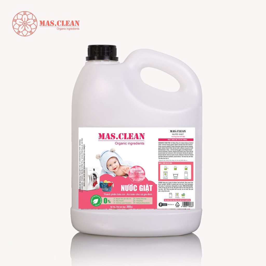 Nước giặt xả hữu cơ an toàn cho da nhạy cảm Mas.Clean 3in1 3.5L