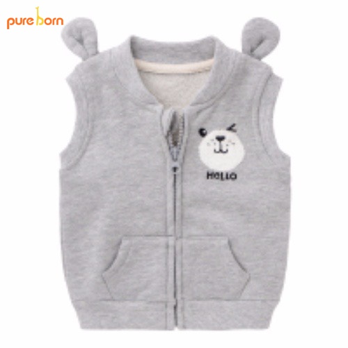 Áo gile bé trai bé gái chất nỉ da cá hoạ tiết tai gấu dễ thương Pure Born  áo khoác gile cho bé 1 - 5 Tuổi T38