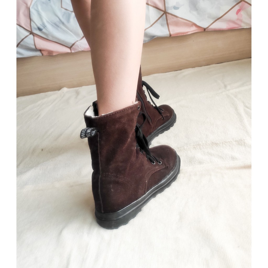 [2HAND] Giày boot da lộn màu nâu, có lớp lót bông (còn nguyên box) _ Size 36