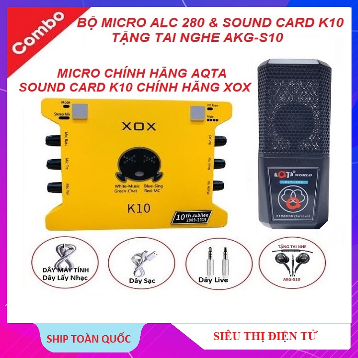 Combo Sound Card K10, Chính Hãng XOX - Tặng Tai Nghe AKG-S10  Micro ALC-280 Chính Hãng AQTA - Bảo Hành 6 Tháng