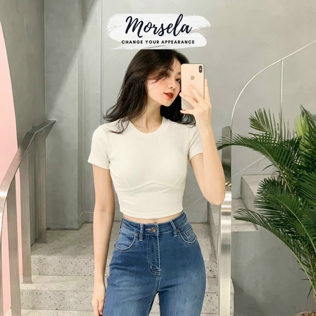 Áo croptop kiểu cổ tròn tay ngắn ôm body - Áo crt kiểu nữ - Morsela - CT01