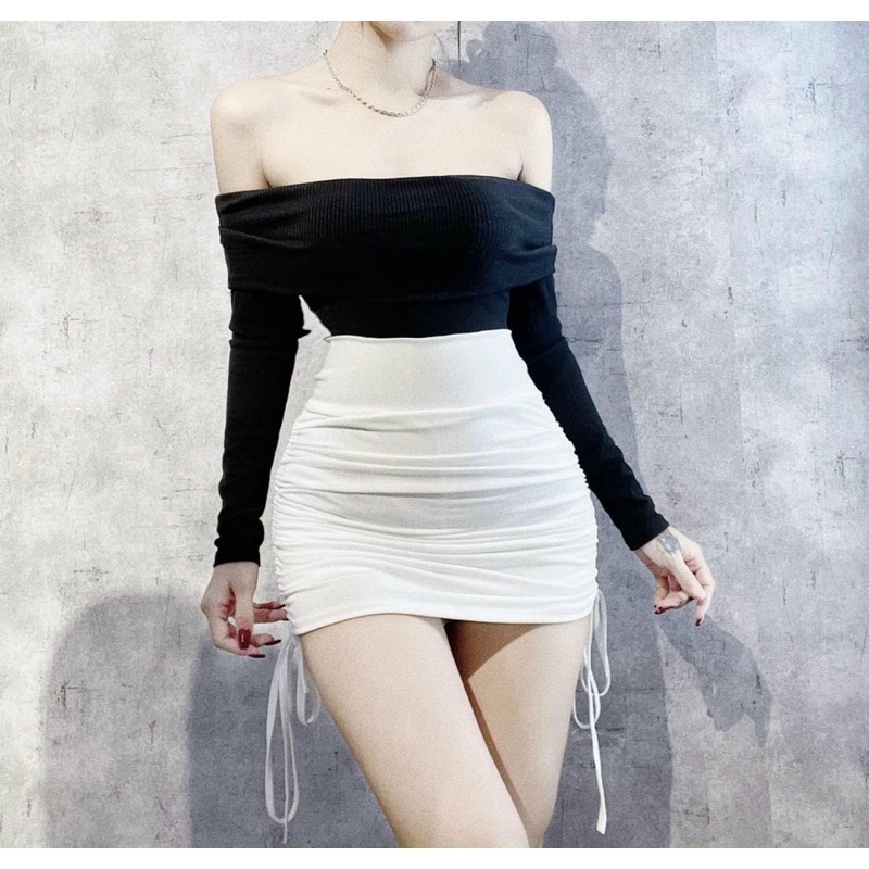 ÁO KIỂU THUN GÂN HỞ VAI TAY DÀI NỮ UN-QN-MC //Thiên Yết