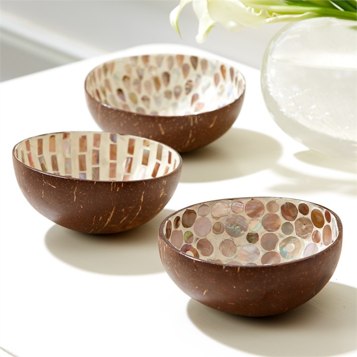 BÁT GÁO DỪA KHẢM TRAI NGHỆ THUẬT, bát dừa ăn salad, bát dừa decor trang trí