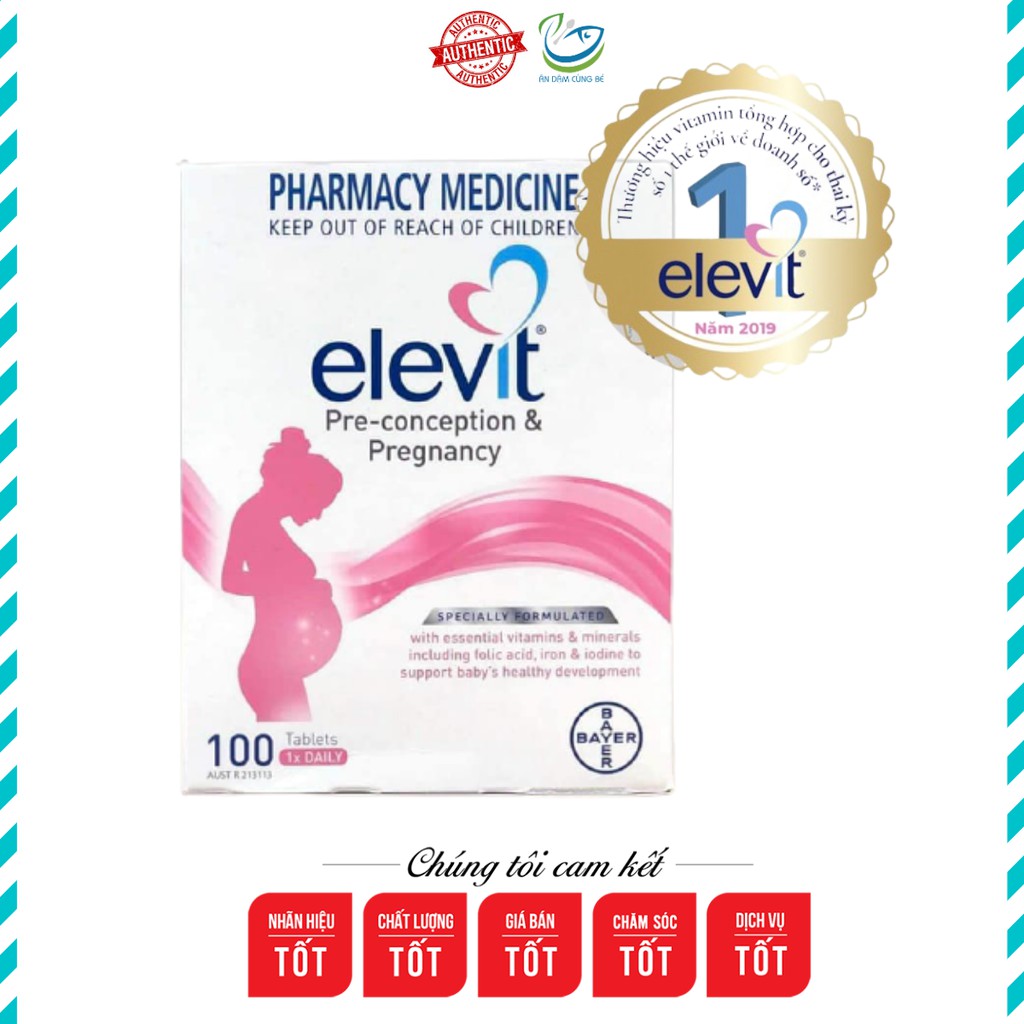 Vitamin bầu tổng hợp Elevit Úc hộp 100 viên bổ sung sắt và vitamin cho mẹ mang thai chính hãng 20488