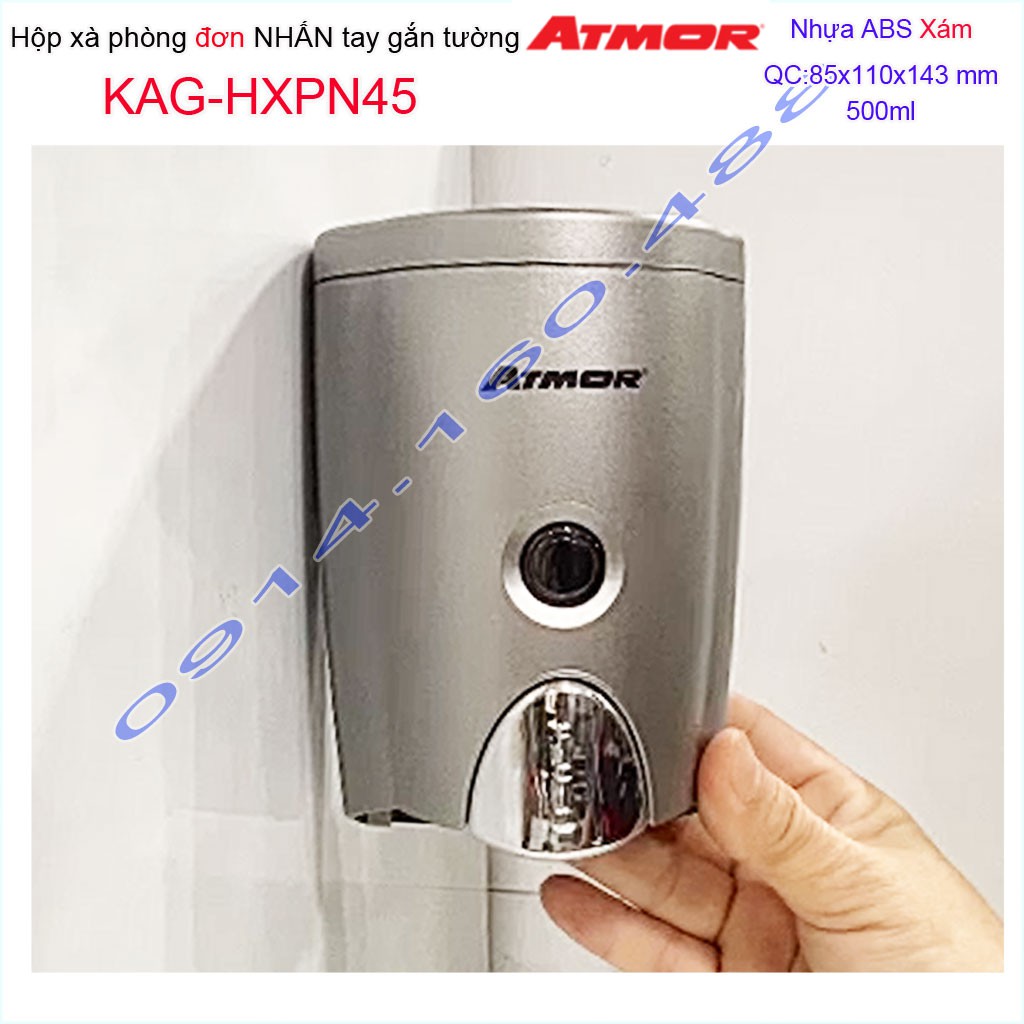 Hộp đựng xà phòng Atmor KAG-HXPN45-Grey-Xám, hộp đựng sữa tắm dầu gội đầu 500ml nhấn êm tiện dụng siêu bền