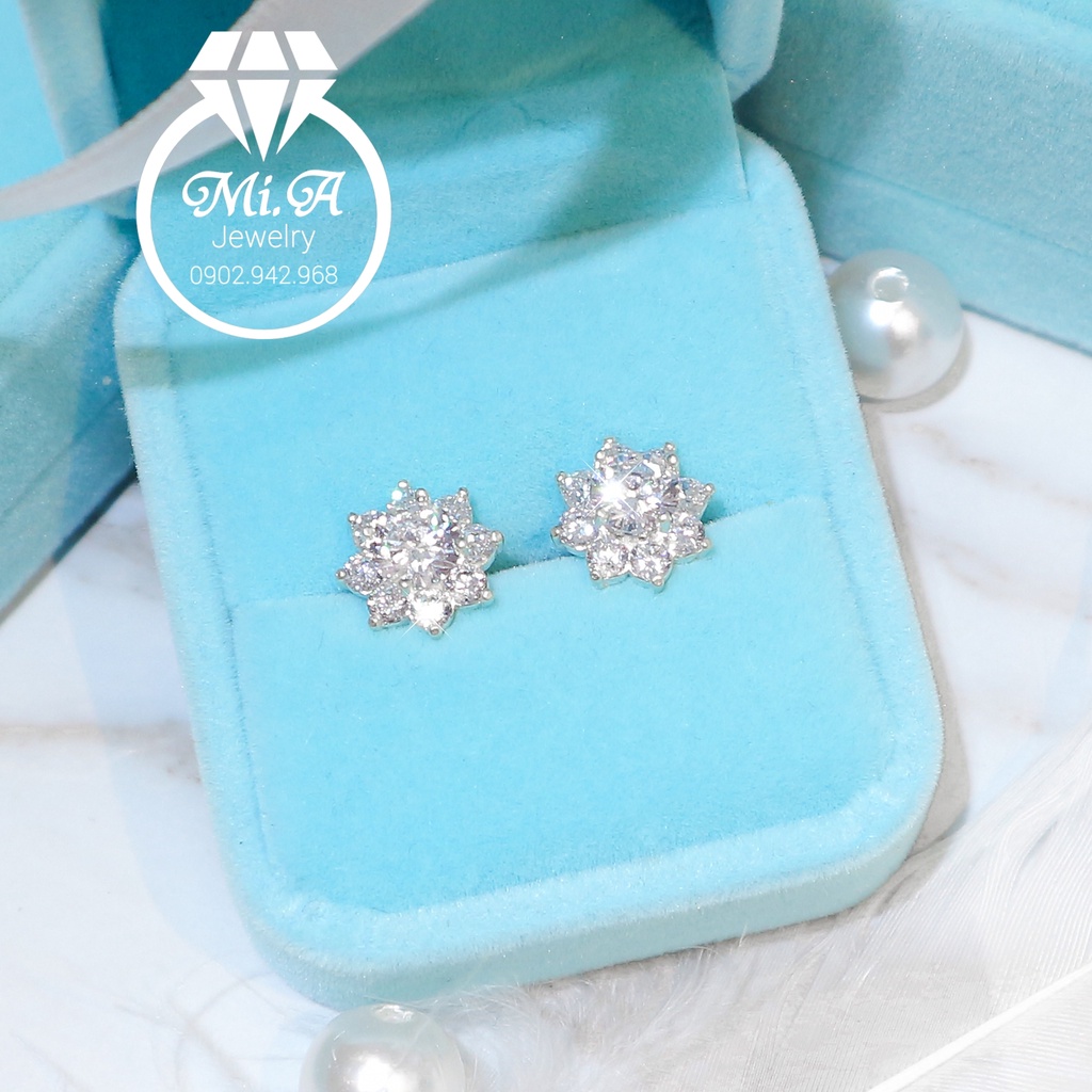Bông tai hoa nữ bạc Ý S925 MiASJ B0007 chốt vặn đính đá CZ cao cấp