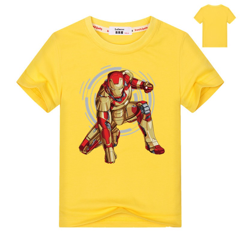 Áo thun cotton ngắn tay hình Iron Man cho trẻ em