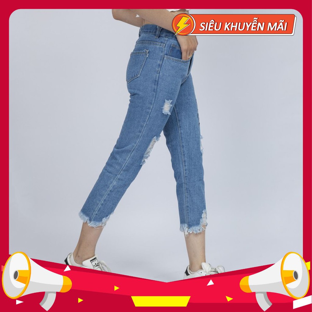 Quần Jean Nữ Begy Chữ Thái Chân Tua Màu Xanh Trung Bình Co Giãn Thời Trang Cao Cấp Giãn QR08. BOLO_SHOP01