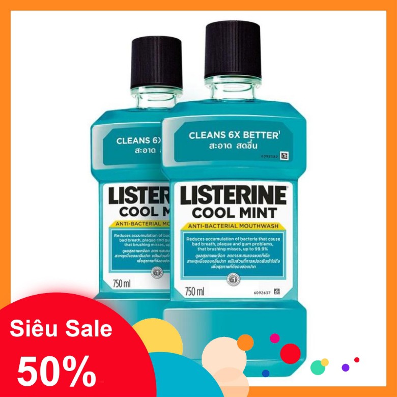 (750ml) Nước súc miệng Listerine Cool Mint Thai Lan - Giúp hơi thở thơm mát và sạch khuẩn 99%