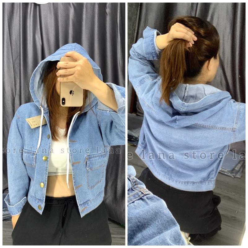 Áo Khoác Jeans Croptop Basic có Nón ( ảnh thật ) | BigBuy360 - bigbuy360.vn