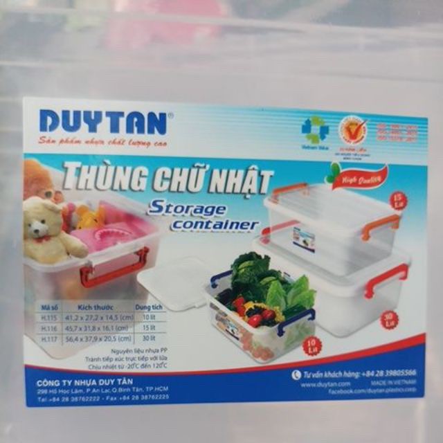 Thùng nhựa DUY TÂN nhựa dẻo dai trong suốt 10 lít, 15 lít, 30 lít