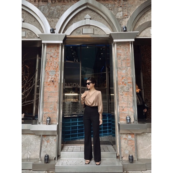 ( Ảnh thật ) A0327 Áo lụa cổ đổ tay nhún