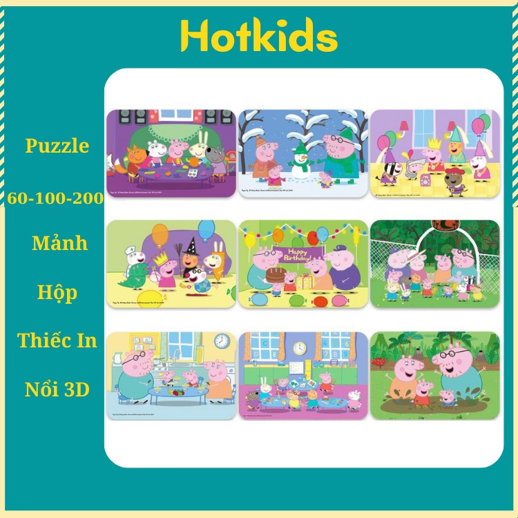 Đồ chơi xếp hình puzzle 60-100-200 mảnh hộp thiếc in dập nổi chủ đề Peppa Pig - Pony/ Bộ xếp hình cho bé