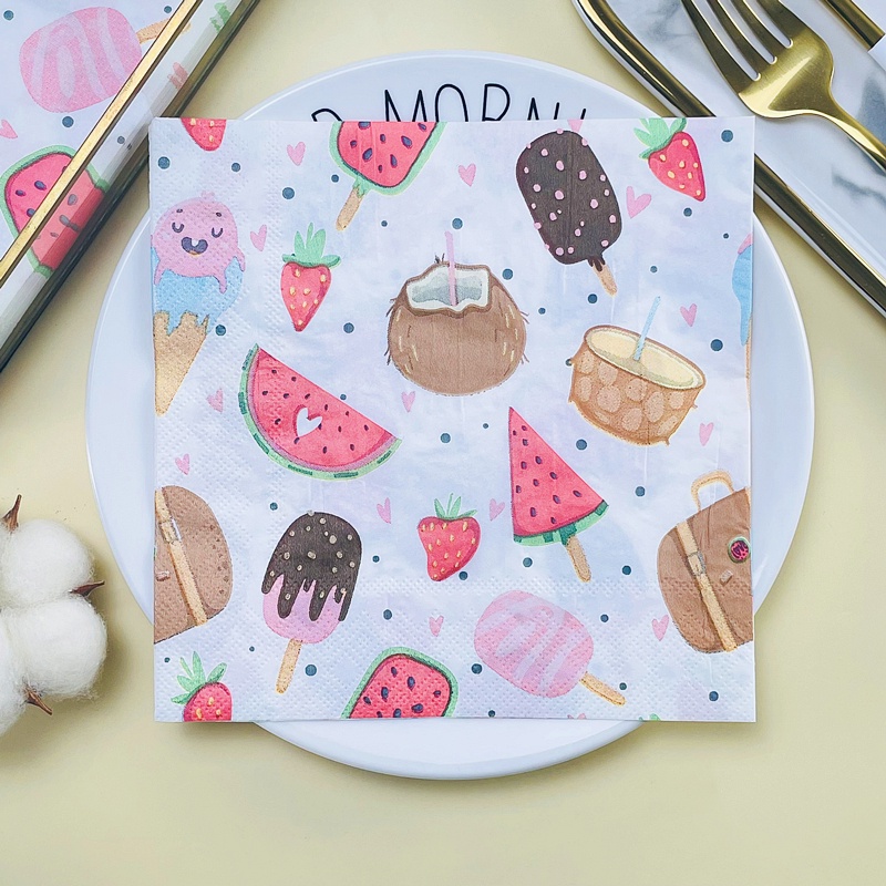 Set 20 Tờ Khăn Giấy Ăn Tráng Miệng In Hình Dưa Hấu Kem / Dưa Hấu Tươi Mới Cho Sự Kiện &amp; Tiệc Tùng