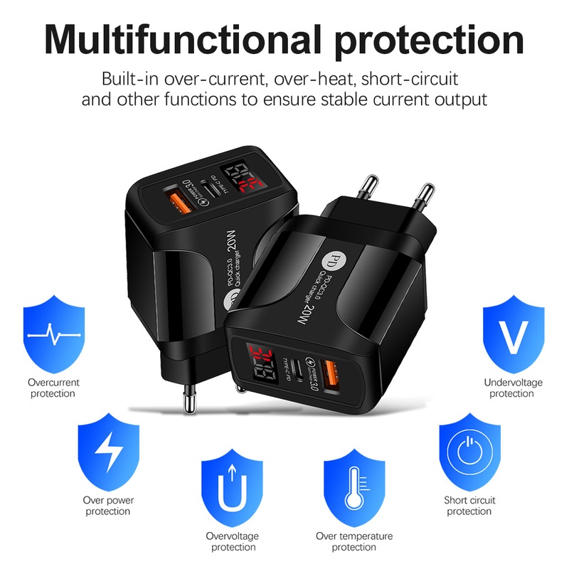 Củ Sạc Nhanh 20W 2 Cổng EU US UK PD Chuyên Dụng Cho iPhone Và Android