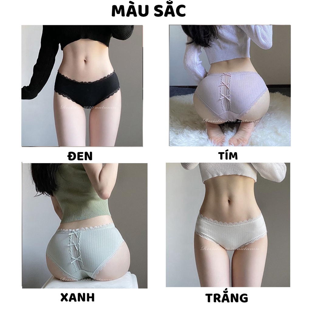 Quần Lót Nữ cotton viền ren Sexy thiết kế đính nơ sau cao cấp MÃ 557