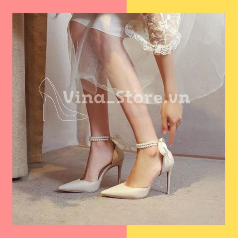 Giày cao gót nữ bít mũi đế nhọn cao 7 phân&9 phân quai ngọc, guốc nữ bigsize kiểu dáng basic hot 2023 VINA STORE mã SD35