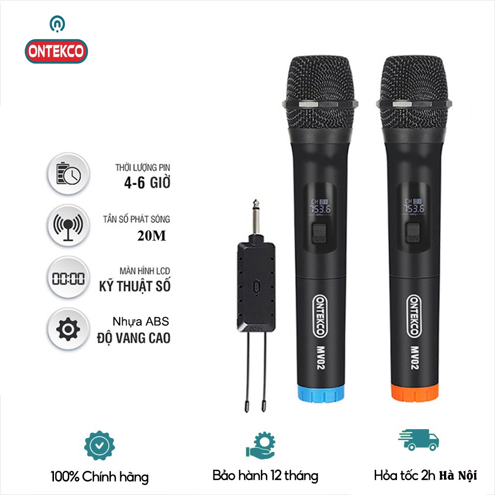 Bộ micro không dây ONTEKCO MV02 hát karaoke gia đình chuyên nghiệp
