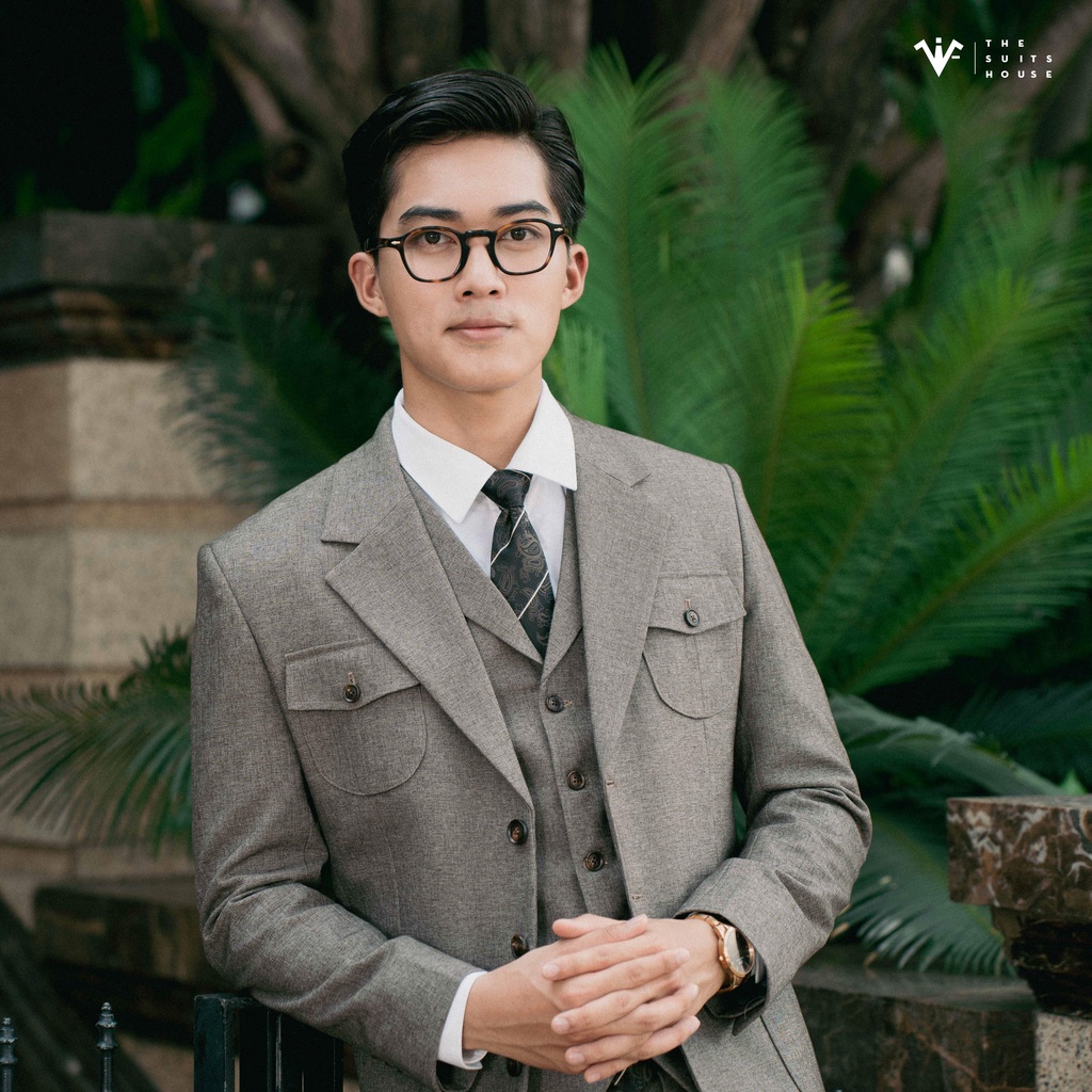 Bộ vest nam xám lông chuột phối gile, suits sartorial, chuẩn form The Suits House