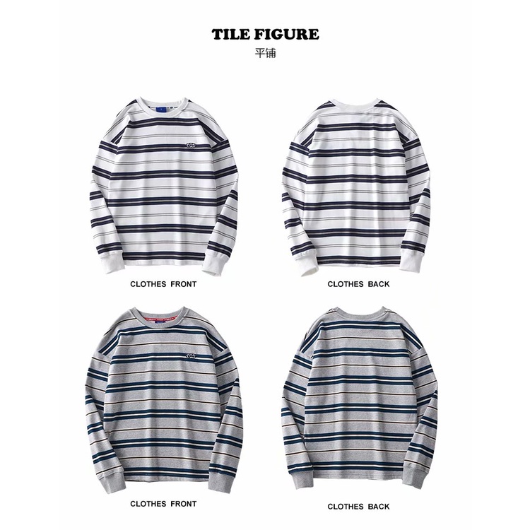 Áo Sweater tay dài dáng rộng kẻ sọc kiểu Hàn Quốc thời trang cho nam