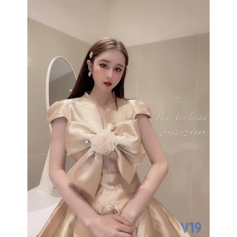 ĐẦM XÒE TAFTA CÔNG CHÚA PHỐI NƠ NGỰC TAY CỤP DỰ TIỆC XINH HẾT NẤC PU HHP FASHION