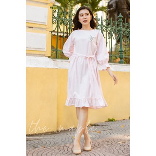 Đầm Linen Babydoll tay phồng The Maple Hồng phấn