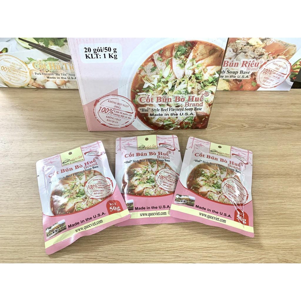 Gia vị nấu Bún Bò Huế Quốc Việt bịch 50g - Cốt cô đặc Nhập Khẩu USA