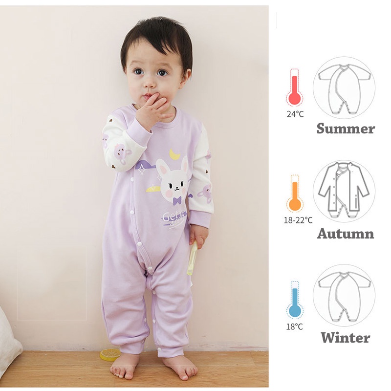 Đồ Ngủ Áo Liền Quần Luckycandy Chất Cotton Tay Dài Cho Bé Sơ Sinh 0-24 Tháng Tuổi