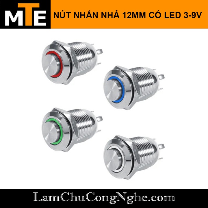 Nút nhấn nhả 12mm 3-9VDC chống nước, có led