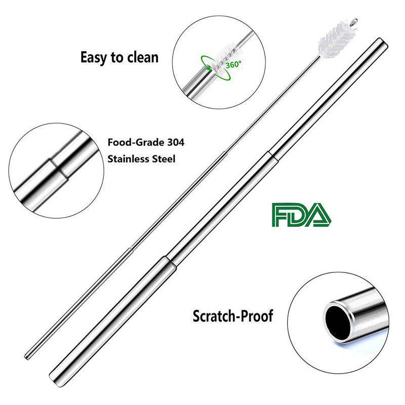 Ống hút bình nước WALFOS thép không gỉ 4 màu sắc tùy chọn thu gọn lại được dễ dàng mang theo