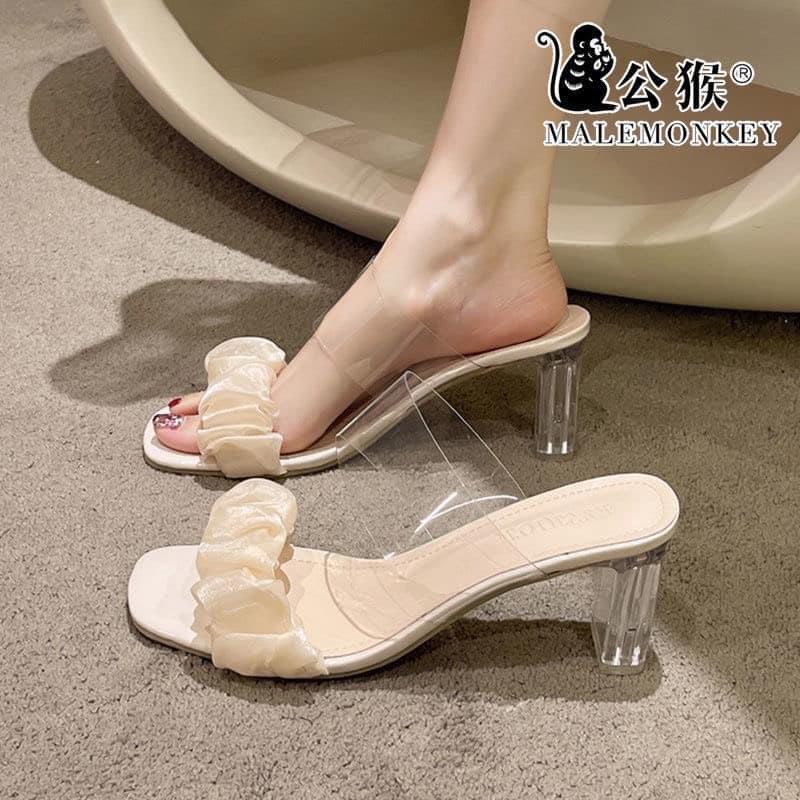 giày cao gót nữ đế 7cm quai trong hở mũi ma 80