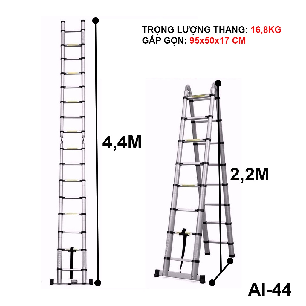 Thang nhôm rút đôi chữ A, NIKITA  AI44, Chiều cao tối đa 4m4