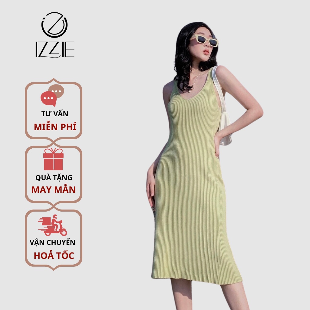 Váy len hai dây sọc nhỏ đuôi xòe izzie VL355