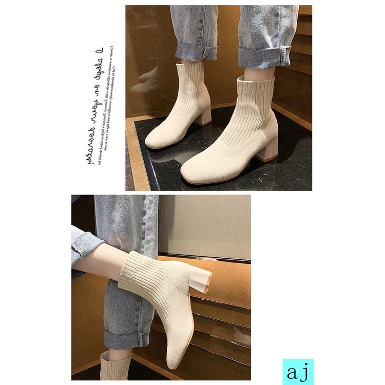 Giày bốt cao gót cổ ngắn thiết kế trẻ trung hợp thời trang cho bạn gái 2021