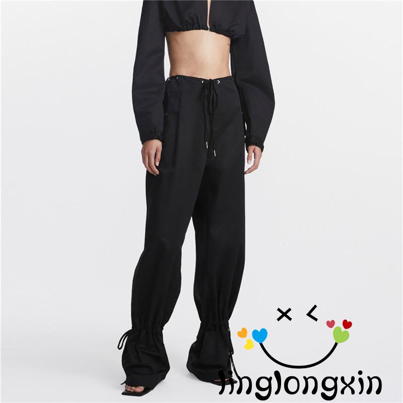 Quần Baggy Dài Ống Rộng Lưng Cao Có Thể Điều Chỉnh Kích Thước Linglongxi2-Y2K Dành Cho Nữ