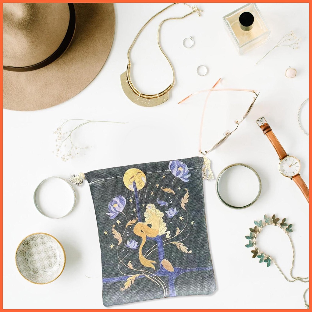 Túi Dây Rút Nhỏ In Họa Tiết Nàng Tiên Cá Đựng Bài Tarot / Trang Sức