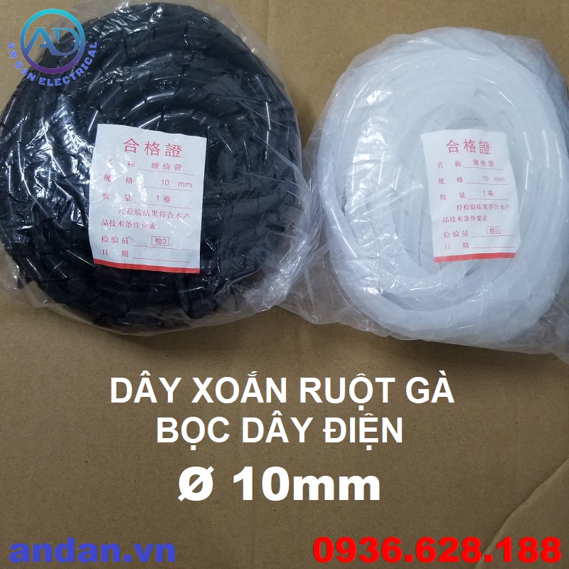 Dây xoắn ruột gà bọc dây điện phi 6, 8, 10, 12, 16, 20, 25, Dây Xoắn nhựa, Ruột Gà Đen - Trắng