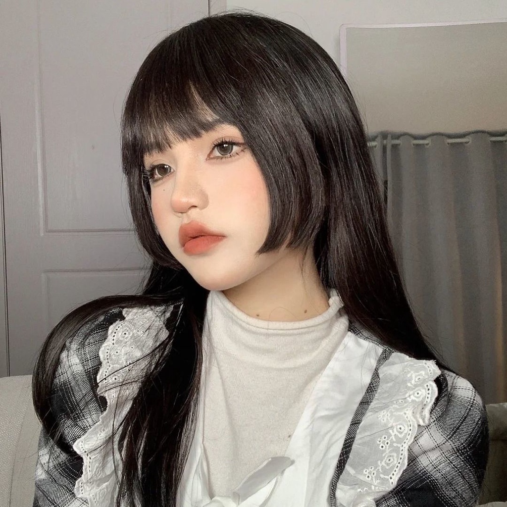 Bộ Tóc Giả Dài Thẳng Màu Đen Phong Cách lolita Cho Nữ