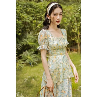 TIELA Đầm váy hoa xanh bạc hà - Jade Dress