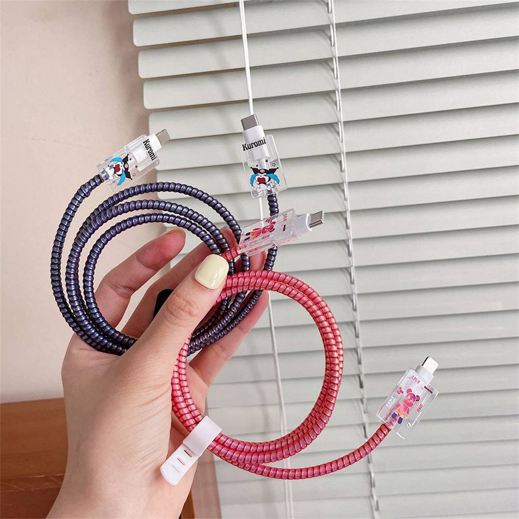Vỏ cho Iphone 20w / 18w Dây sạc Bảo vệ mùa xuân Cáp Cắn Dây Tie Phim hoạt hình Gloomy Bear Cinnamoroll Stellalou Sailor Moon Melody Bìa mềm TPU
