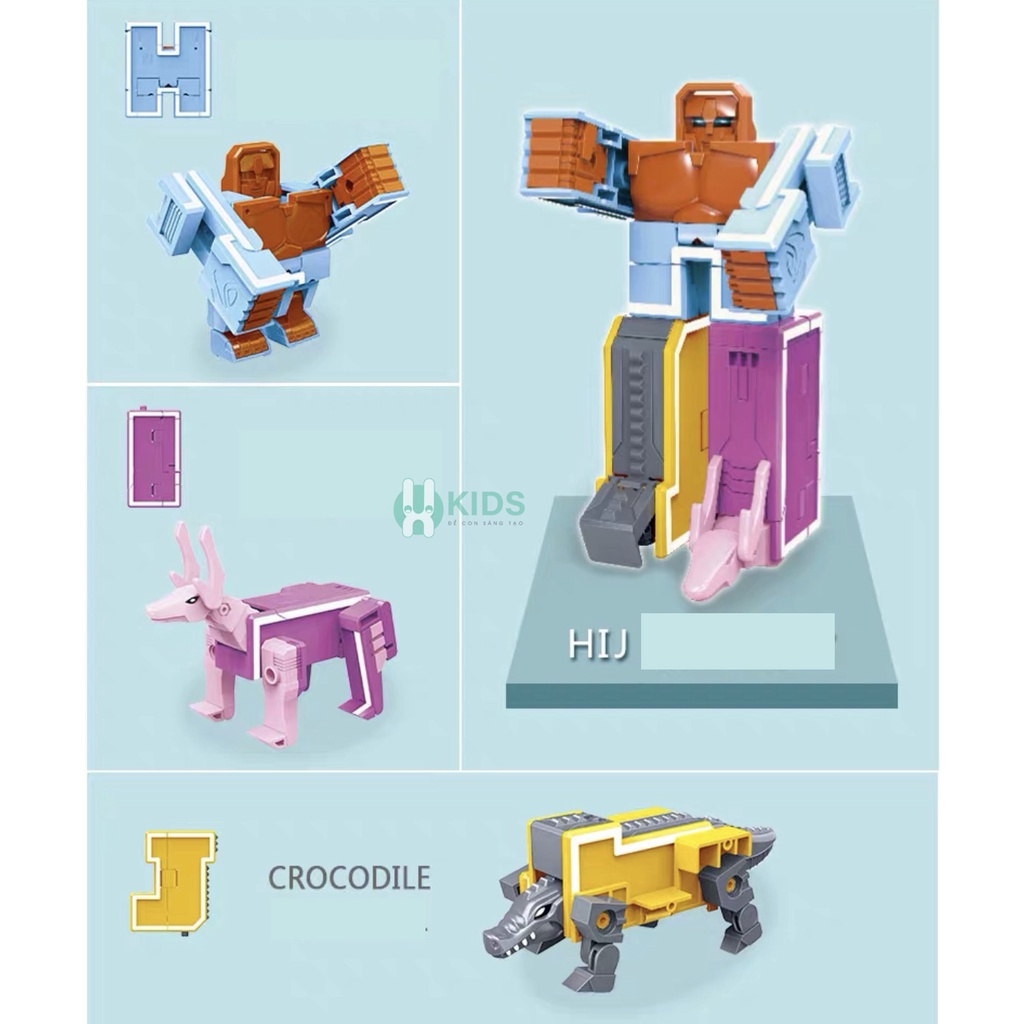 Đồ chơi 26 chữ cái A-Z biến hình thành động vật, lắp ghép robot thông minh trí tuệ cho bé trai, bé gái