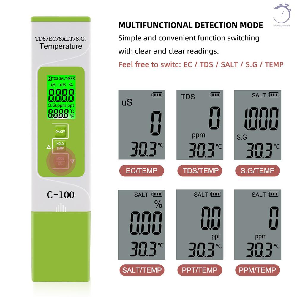 Thiết Bị Kiểm Tra Chất Lượng Nước 5 Trong 1 Tds / Ec / Muối / S.G. / Meter Cho Bể Cá