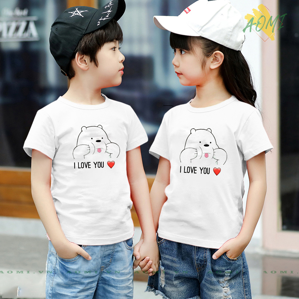 ÁO THUN UNISEX GAU I LOVE YOU PHÔNG NAM NỮ GIA ĐÌNH CẶP ĐÔI CÓ SIZE TRẺ EM AOMIVN