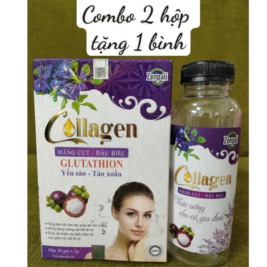 Collagen Zenpali Măng cụt Đậu biếc - Cốm uống đẹp da nguyên hộp 30 gói