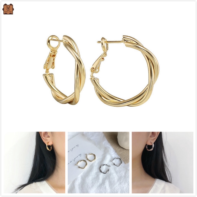 aaoottuuoo5.vn [Mã FASHIONCBMA giảm 15K đơn bất kỳ] Bông tai bạc/vàng dạng vòng thiết kế đơn giản thời trang cho nữ