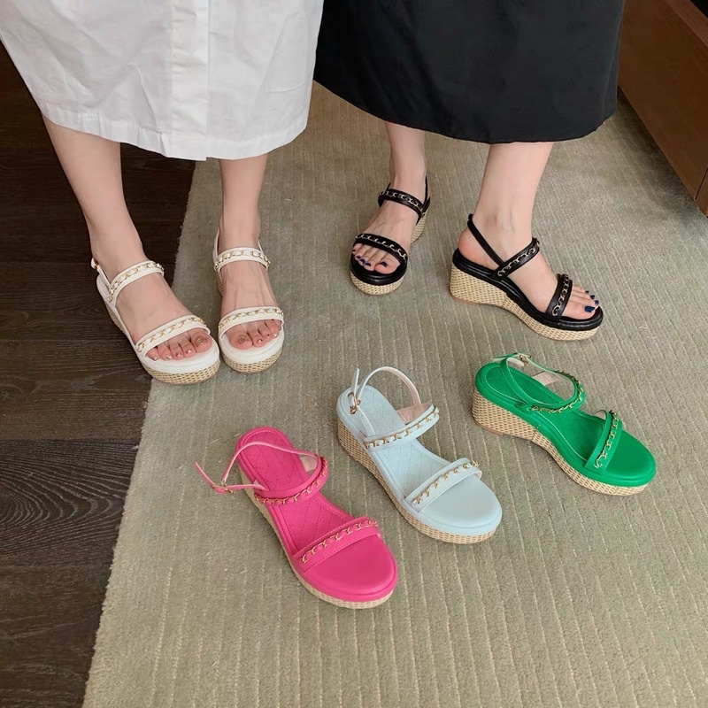 Sandal đế xuồng quai viền xích nhiều màu