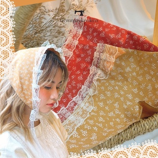 Khăn vải bandana turban phối ren TIEMMAYKEOKEO chất liệu linen hoa nhí mềm mại vintage kích thước 50x50 cm