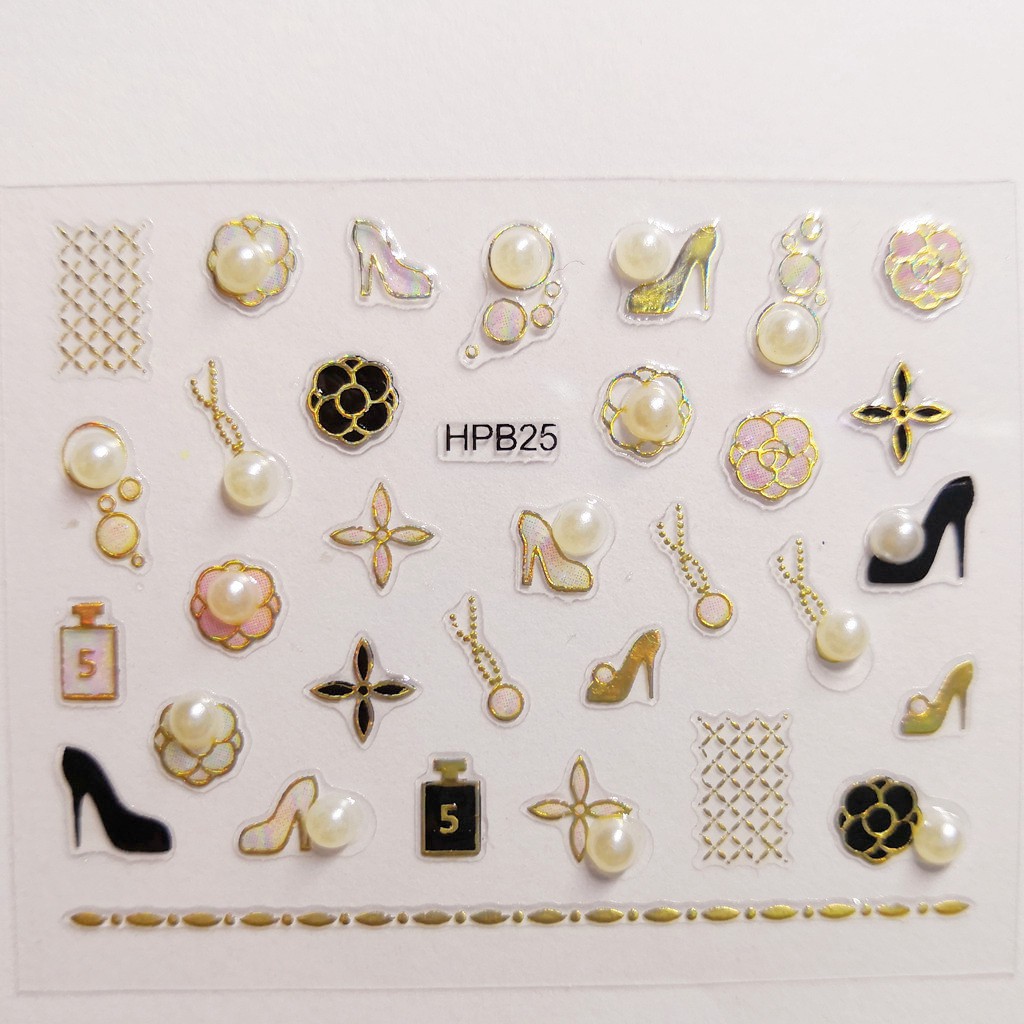 Sticker 3D đính ngọc trai giả sang trọng trang trí móng tay nghệ thuật