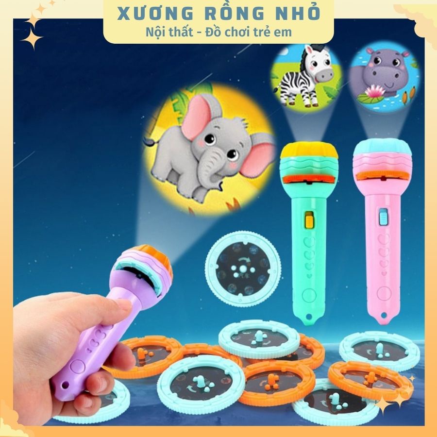 Đèn pin chiếu hình 80 hình động vật nghộ nghĩnh 3d sắc nét cho bé 1 2 3 4 tuổi - Xương Rồng Nhỏ